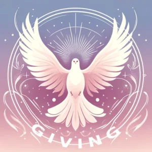 white dove with wings spread wide apart with the word giving shown underneath. dontations